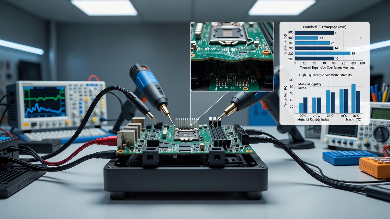 Thermal imaging and warpage measurement setup for mini-ITX PCB under cycling conditions