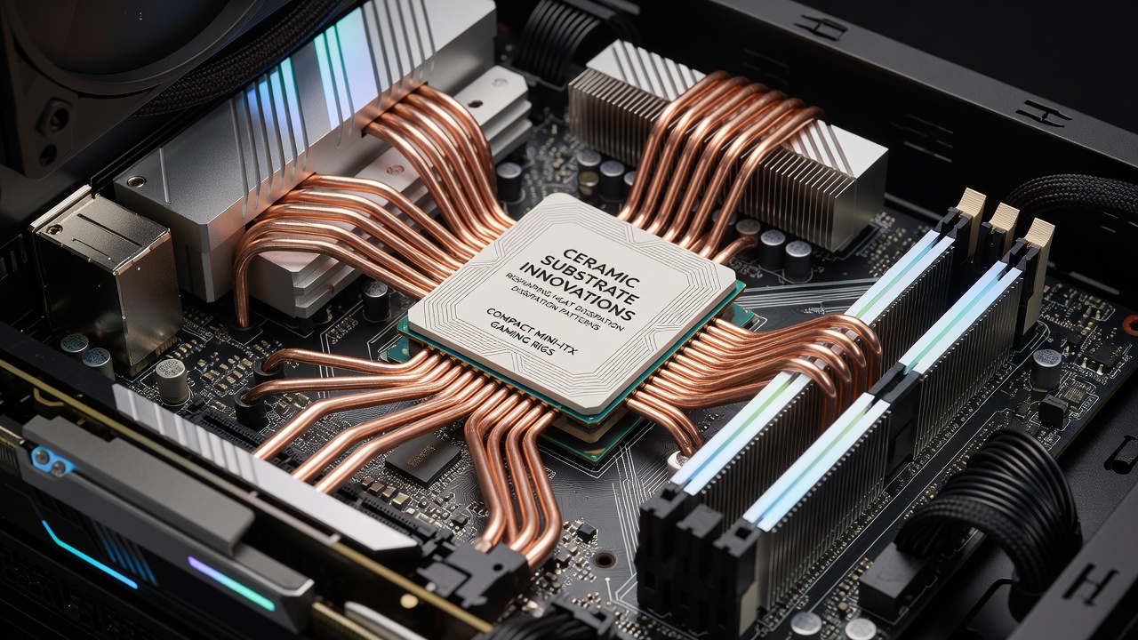 Thermal imaging comparison of heat dissipation in a Mini-ITX gaming rig before and after ceramic substrate implementation