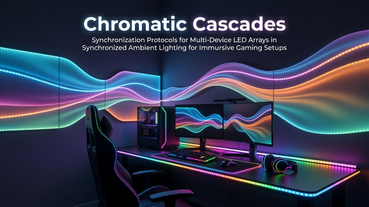 Multi-device LED arrays synchronized across a gaming setup with ambient lighting effects