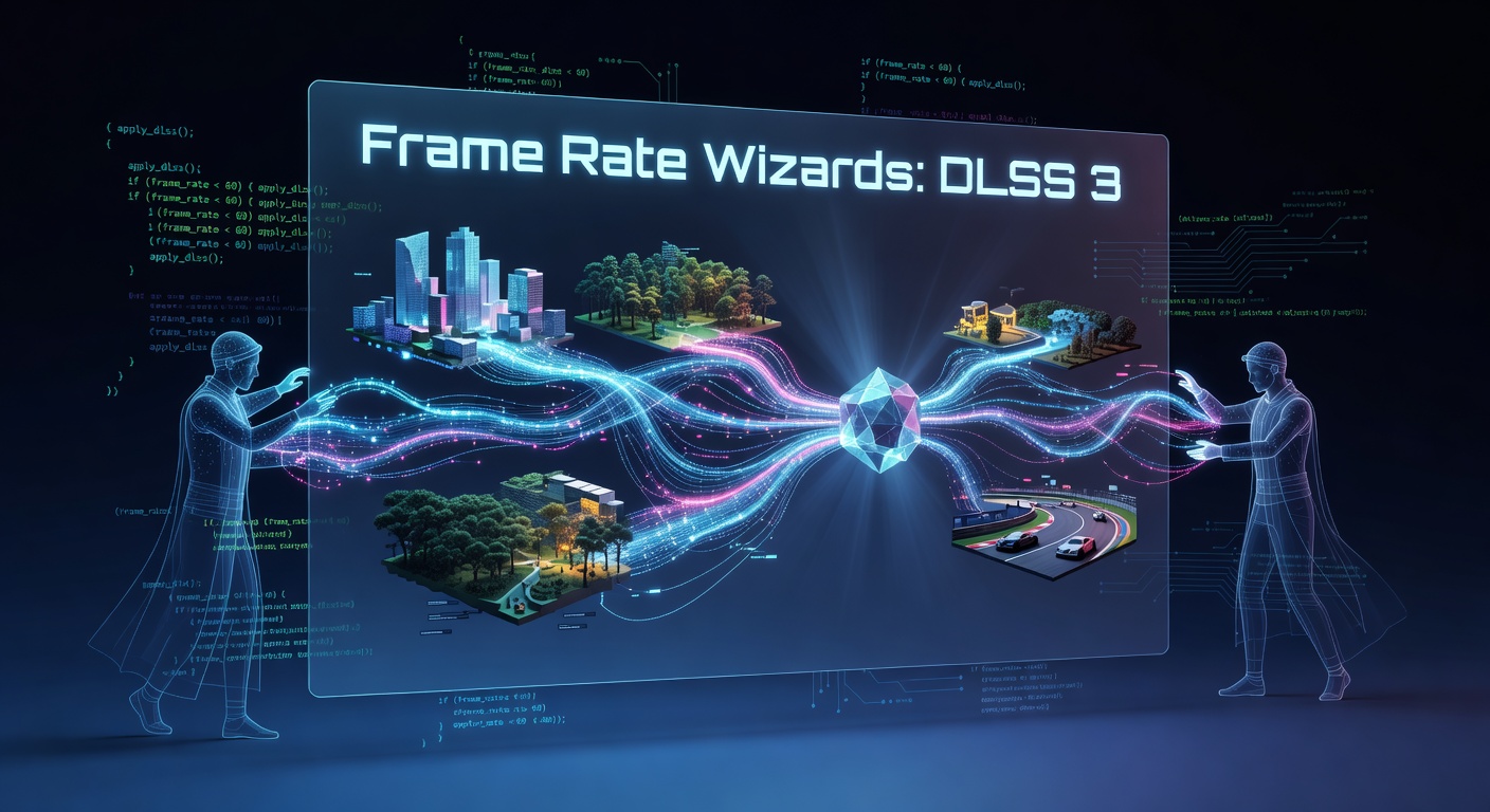 Visual demonstration of DLSS 3 frame generation boosting frame rates in a fast-paced racing game, showing smooth motion with AI-generated frames