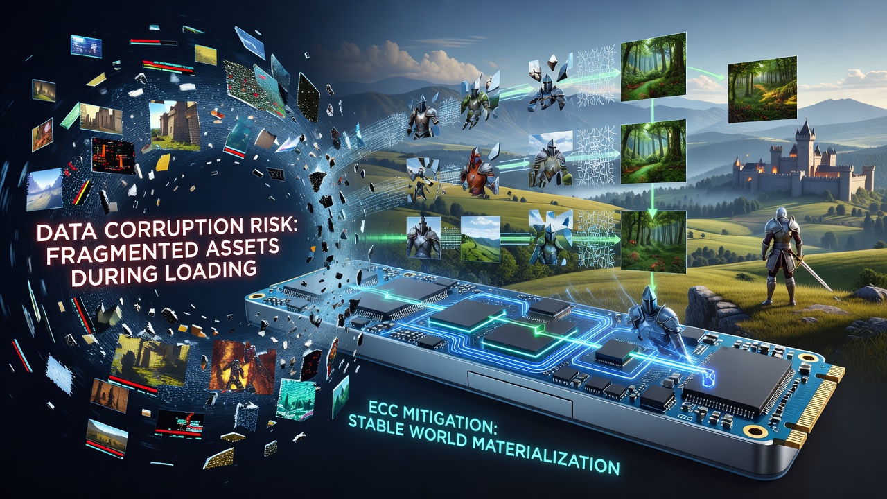 Diagram showing error correction processes in SSD controllers during high-speed game data reads