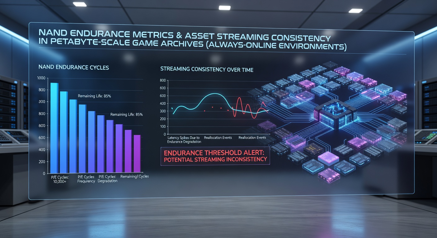 NAND flash storage arrays handling continuous asset streams in large-scale game server environments
