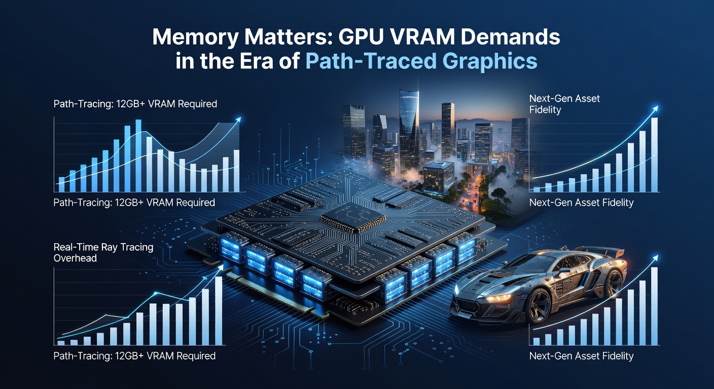 Screenshot of a path-traced scene in Cyberpunk 2077 at 4K, with overlaid VRAM meter showing 24GB usage and performance stats