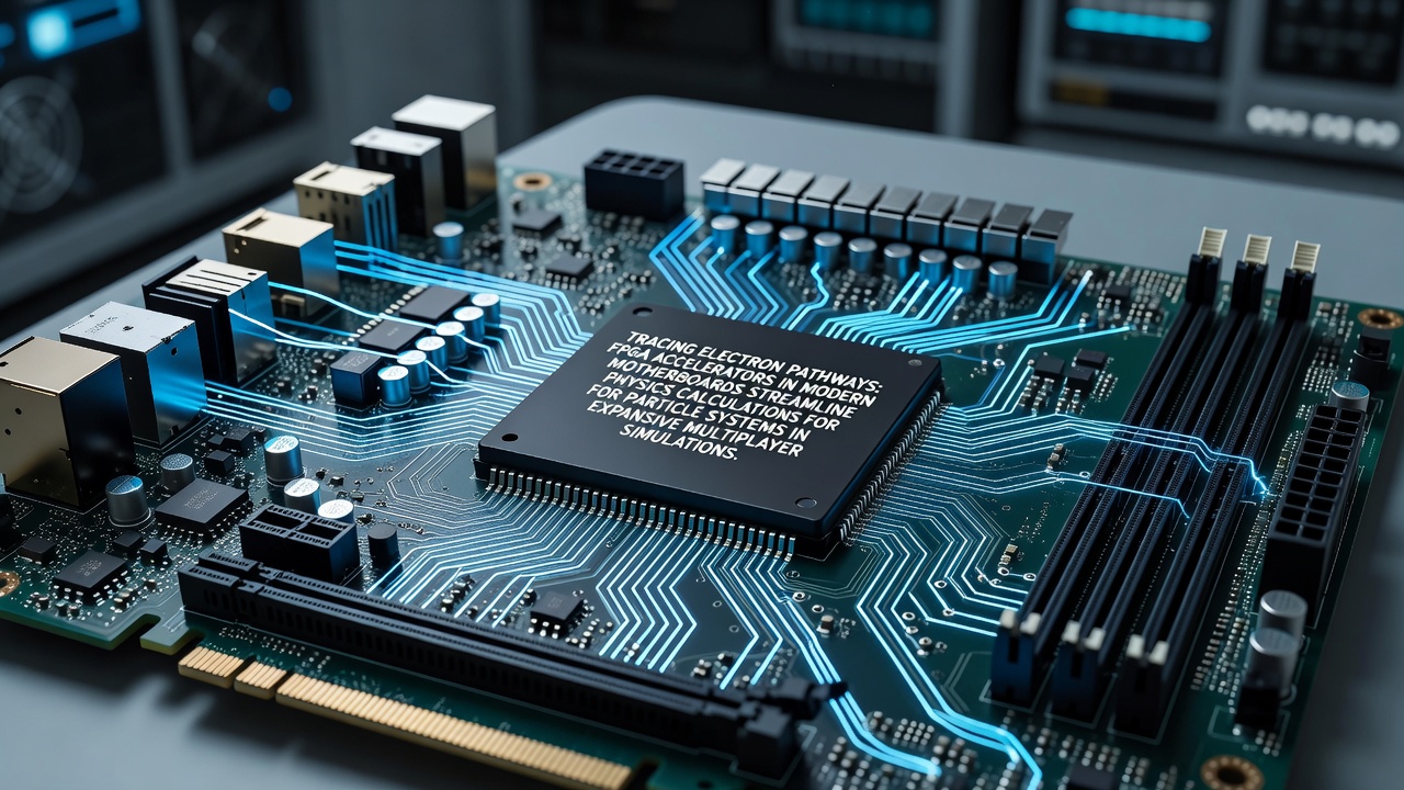 FPGA accelerators integrated into a modern motherboard handling particle physics computations